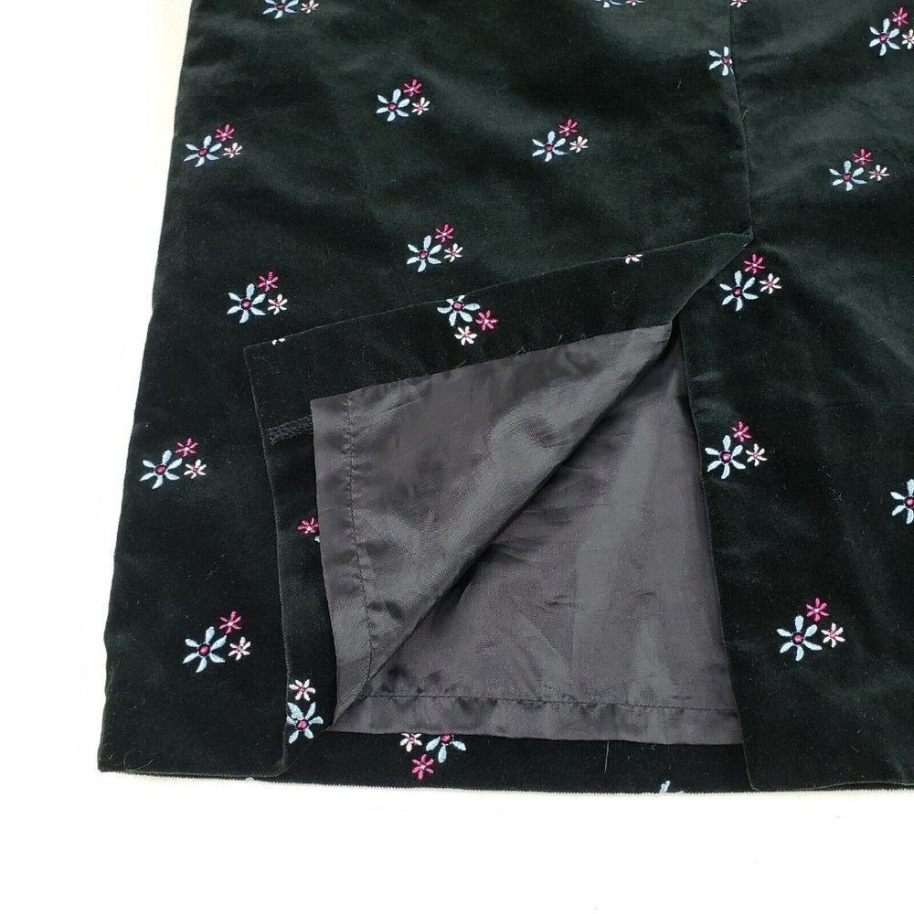 Hanna Andersson Velvet Floral Skirt Black Womens 8 Embroidered Pencil Lined - Picture 5 of 8